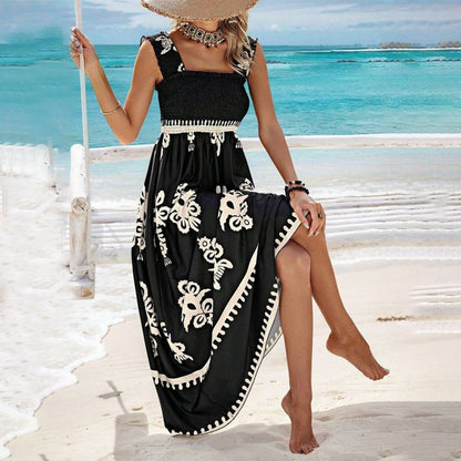 Robe Midi À Bretelles Larges Avec Jupe Évasée Pour Femme | Idéal Pour Vacances Et Sorties