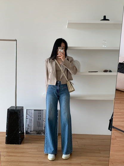 Jean à Jambe Large avec Taille Haute Structurée pour Femme | Idéal pour Tenues Décontractées