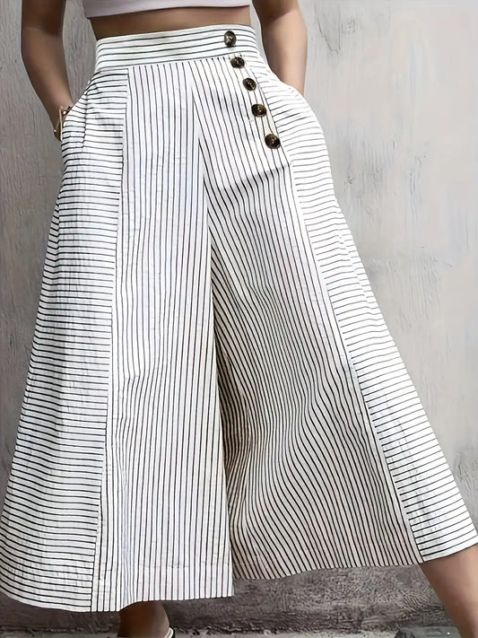Pantalon Large Taille Haute avec Poches Latérales pour Femme | Idéal pour le Bureau et les Sorties Décontractées