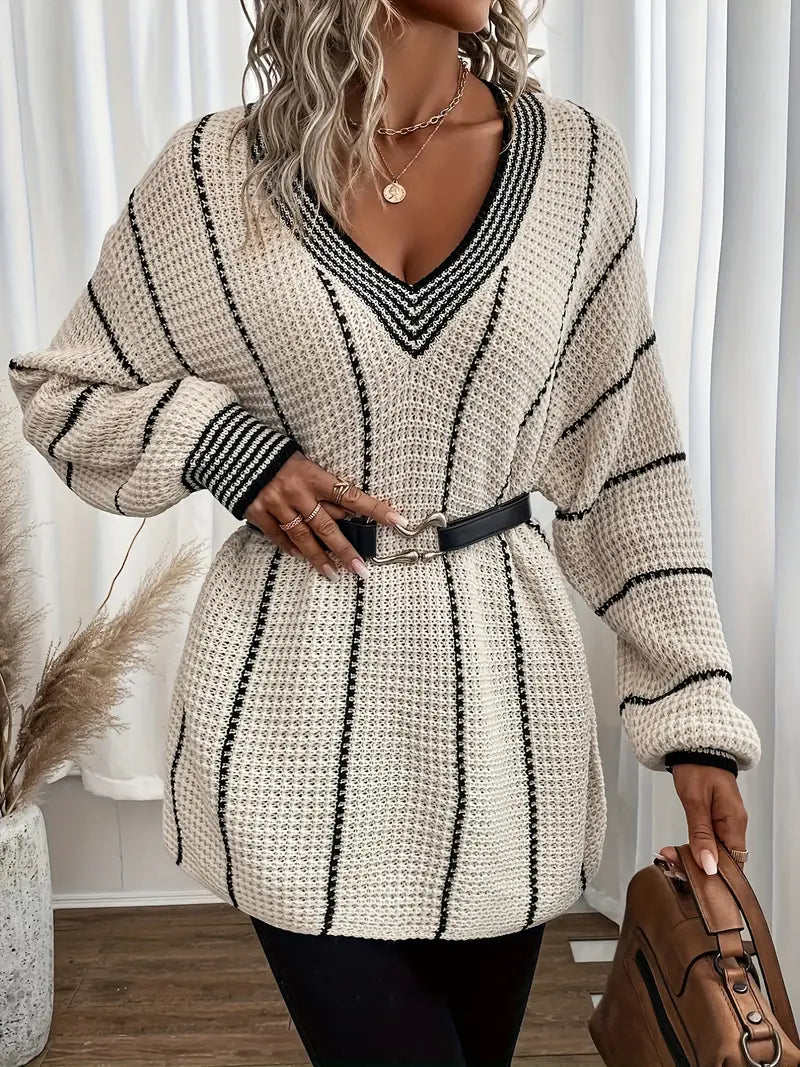 Pull À Rayures Avec Col En V Pour Femme | Idéal Pour Un Usage Quotidien