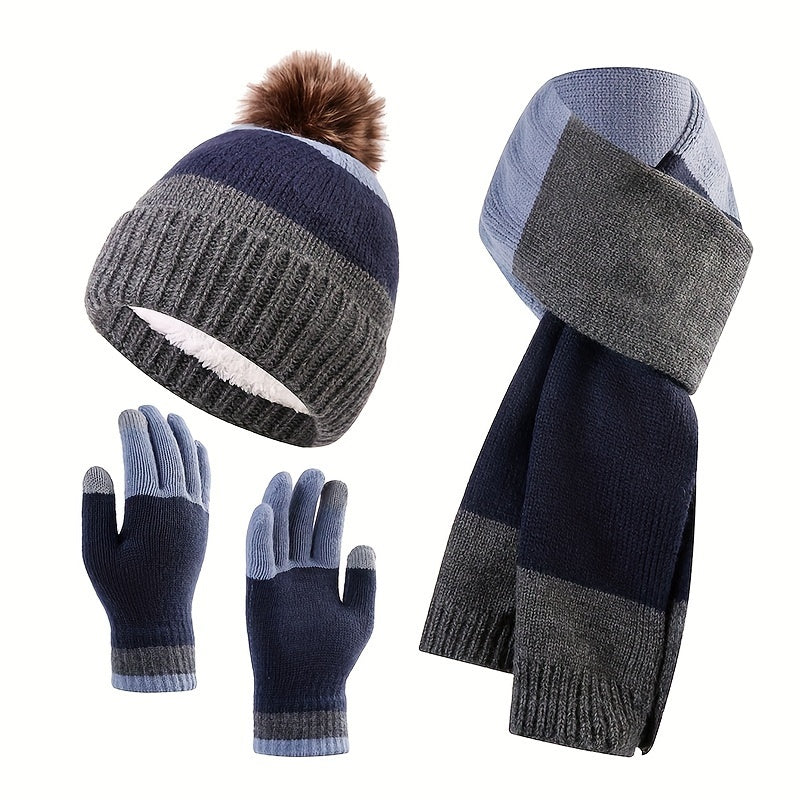 Ensemble Tricoté 3 Pièces avec Bonnet, Écharpe Et Gants | Idéal pour L’Hiver