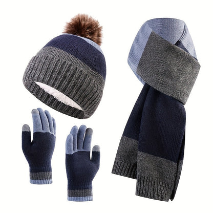 Ensemble Tricoté 3 Pièces avec Bonnet, Écharpe Et Gants | Idéal pour L’Hiver