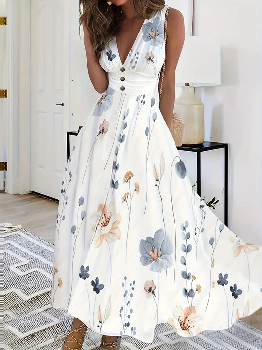 Robe Longue à Motif Fleuri pour Femme | Idéale pour l’Été et les Vacances
