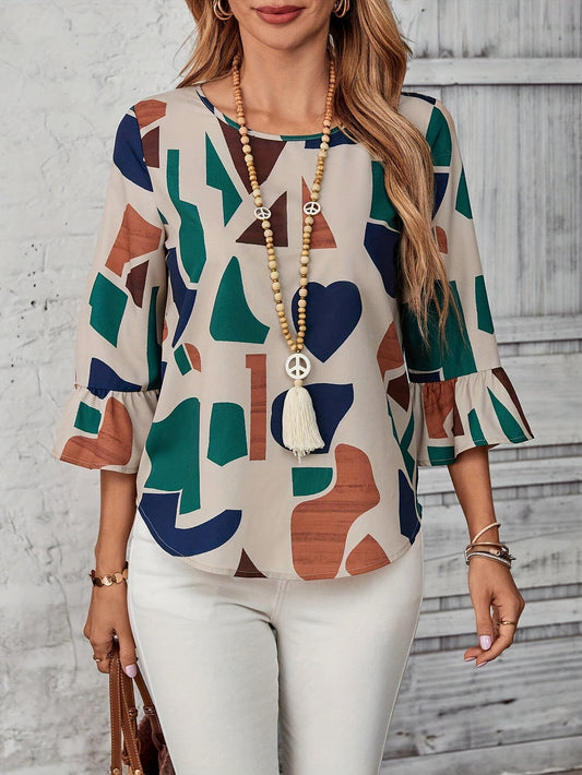 Blouse Fluide À Manches 3/4 Pour Femme Avec Imprimé Multicolore | Idéal Pour Un Usage Quotidien