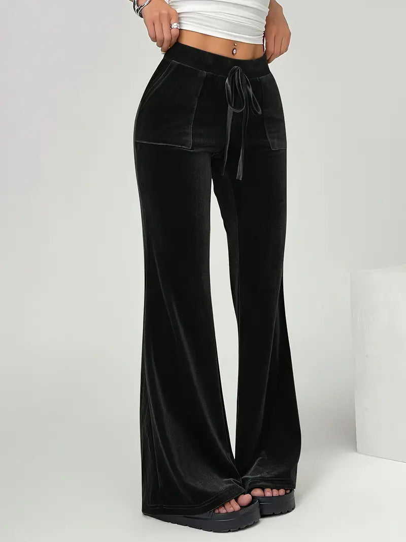 Pantalon Femme Évasé à Taille Élastique avec Poches | Idéal pour un Usage Quotidien