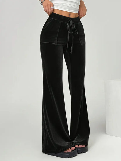 Pantalon Femme Évasé à Taille Élastique avec Poches | Idéal pour un Usage Quotidien