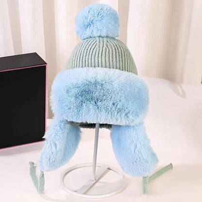 Bonnet Aviateur Tricoté avec Pompon Et Couvre-Oreilles pour Femmes | Idéal pour L’Hiver