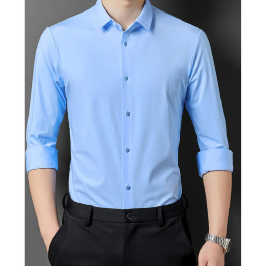 Chemise Unie À Manches Longues Avec Coupe Ajustée Pour Hommes | Idéale Pour Le Cadre Professionnel