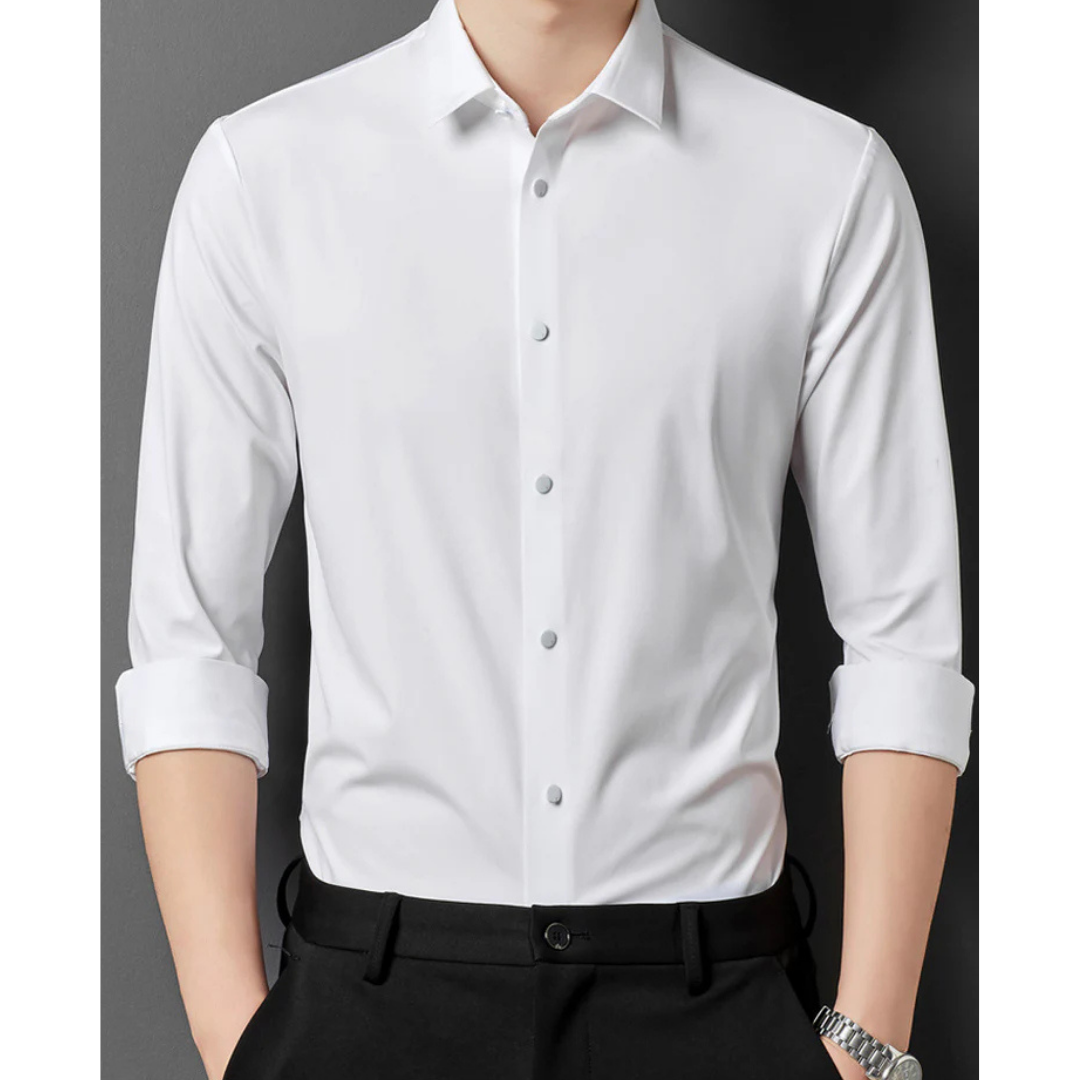 Chemise Unie À Manches Longues Avec Coupe Ajustée Pour Hommes | Idéale Pour Le Cadre Professionnel