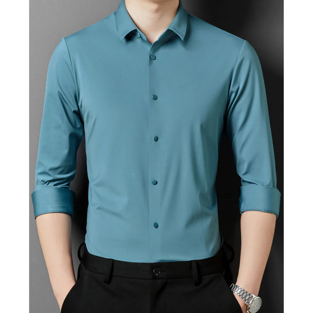 Chemise Unie À Manches Longues Avec Coupe Ajustée Pour Hommes | Idéale Pour Le Cadre Professionnel