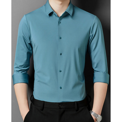 Chemise Unie À Manches Longues Avec Coupe Ajustée Pour Hommes | Idéale Pour Le Cadre Professionnel