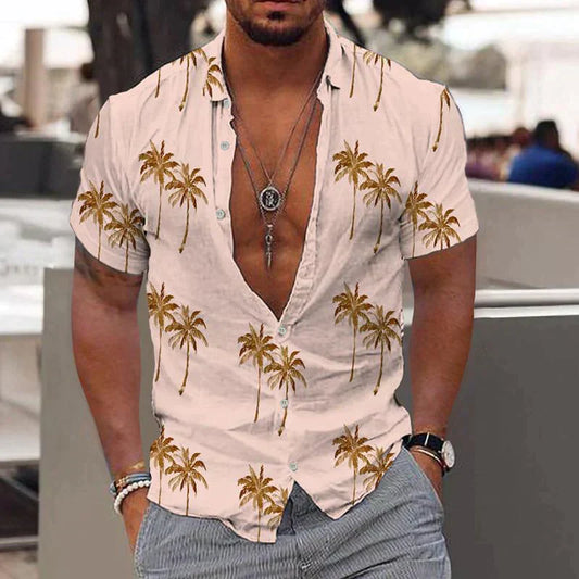 Chemise à Manches Courtes avec Motif Palmier et Fermeture Boutonnée pour Homme | Idéale pour l'Été