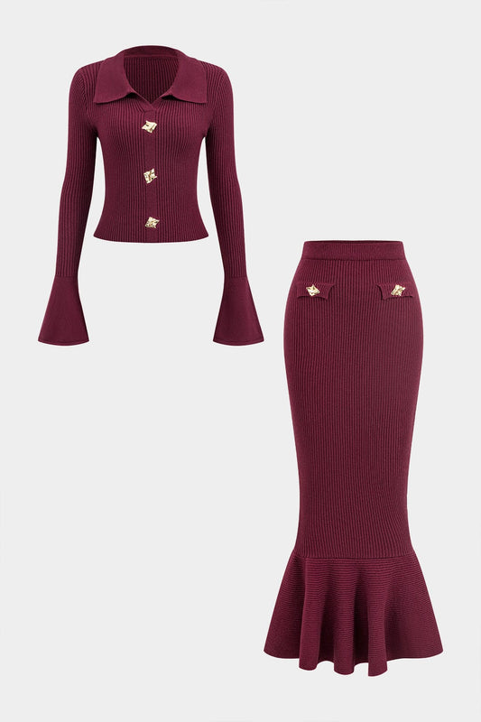 Ensemble Deux Pièces avec Haut Ajusté et Jupe Midi à Volants pour Femme | Idéal pour le Quotidien et les Occasions