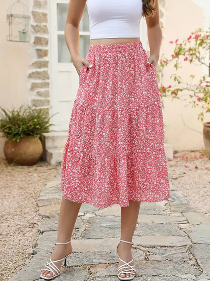 Jupe Évasée à Imprimé Floral avec Poches pour Femme | Idéale pour le Printemps et l'Été