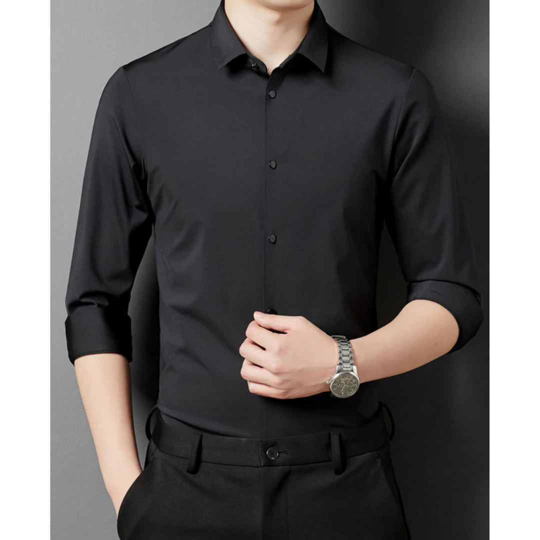 Chemise Unie À Manches Longues Avec Coupe Ajustée Pour Hommes | Idéale Pour Le Cadre Professionnel