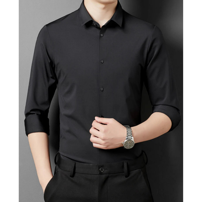 Chemise Unie À Manches Longues Avec Coupe Ajustée Pour Hommes | Idéale Pour Le Cadre Professionnel