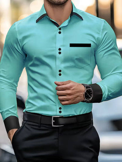 Chemise À Manches Longues Avec Fermeture Boutonnée Et Coupe Ajustée Pour Homme | Idéale Pour Le Bureau Et Les Occasions Formelles