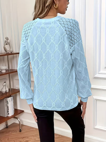 Blouse À Manches Longues Avec Motif Texturé Et Col Rond Pour Femmes | Idéal Pour Un Usage Quotidien