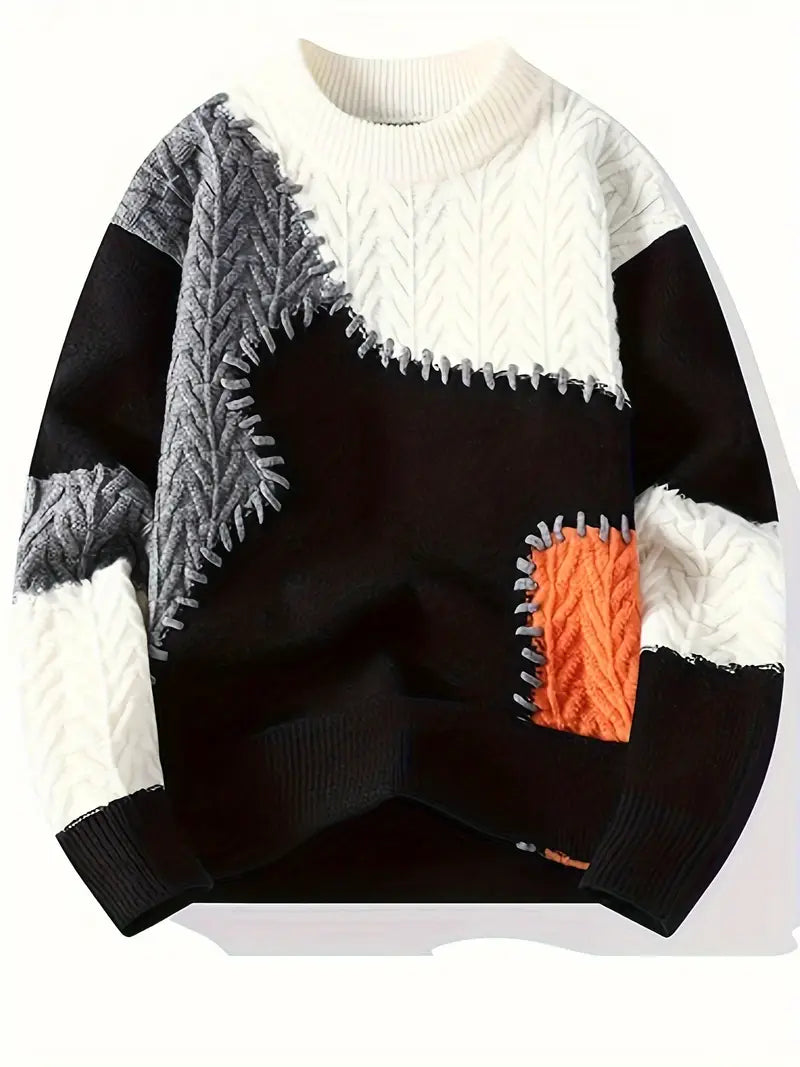 Pull À Col Rond Avec Design Patchwork Et Coupe Ample Pour Homme | Idéal Pour Usage Quotidien