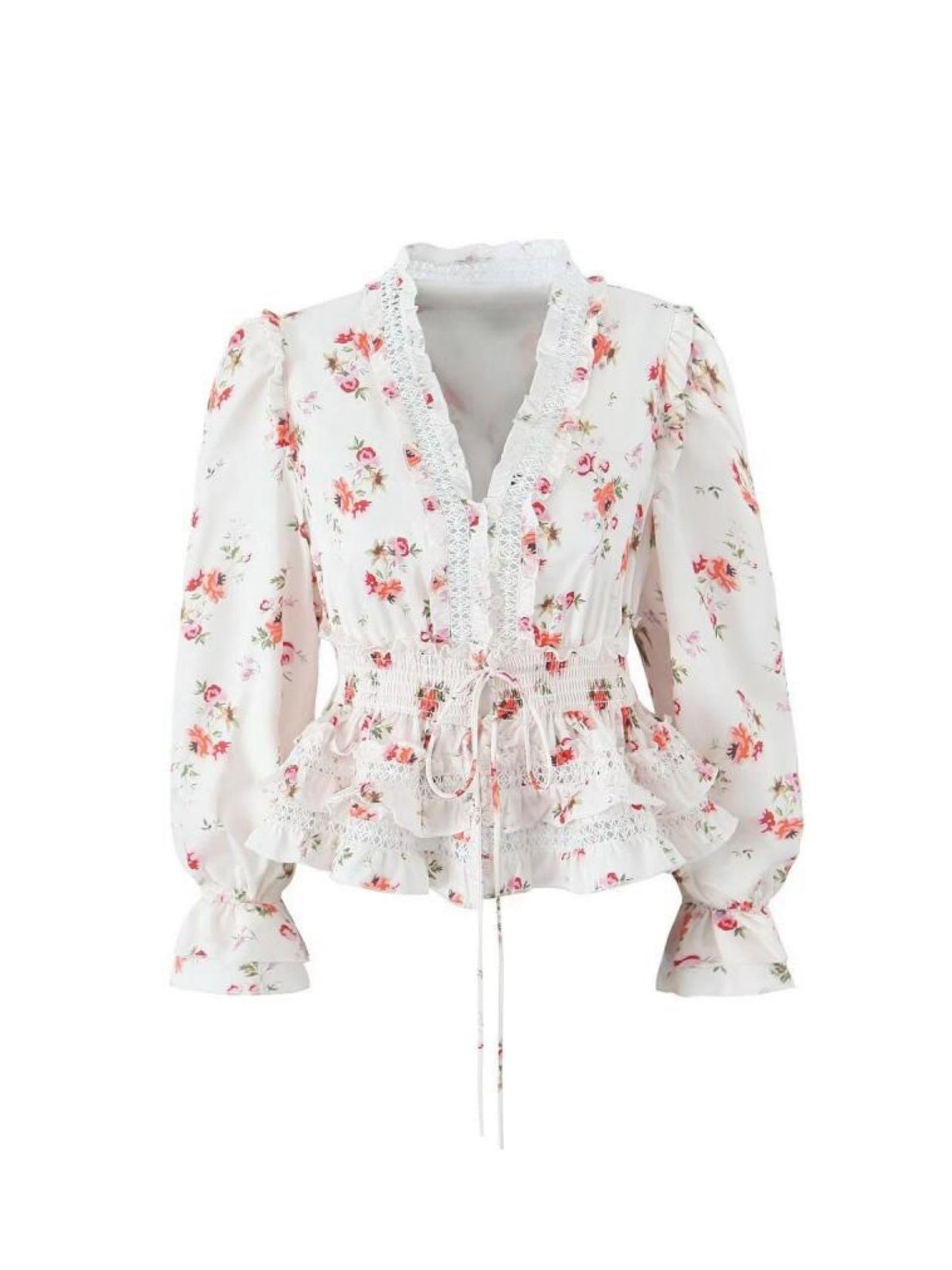 Blouse Fleurie Avec Col En V, Volants Et Taille Ajustable Pour Femme | Idéale Pour Les Tenues Quotidiennes Et Les Occasions