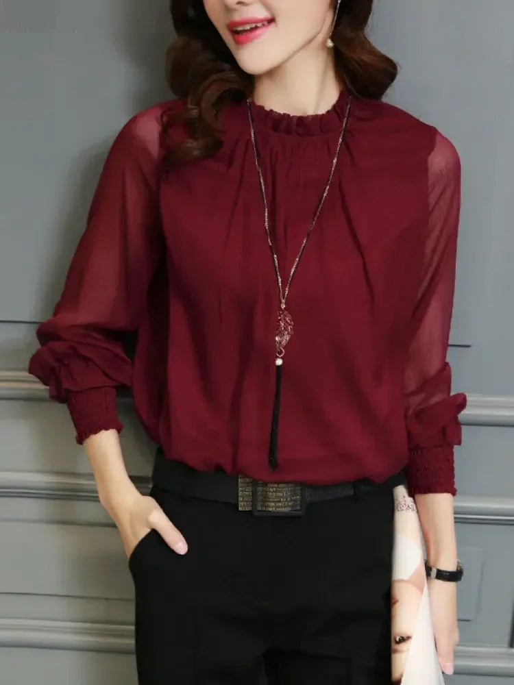 Blouse à Manches Longues avec Détails Ondulés pour Femme | Idéale pour l’Été
