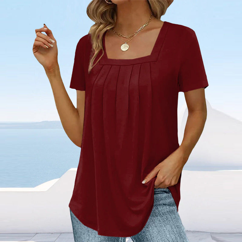 Blouse Légère À Manches Courtes Avec Pli Pour Femme | Idéale Pour les Journées d'Été