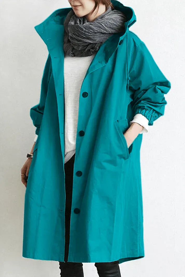 Trench à Capuche avec Fermeture Boutonnée pour Femme | Idéal pour les Jours de Pluie
