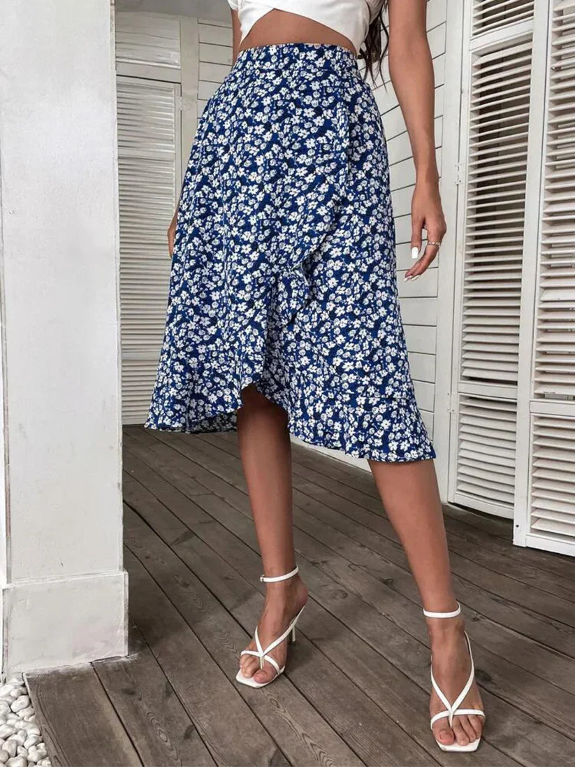 Jupe Mi-Longue à Volants avec Imprimé Floral pour Femme | Idéale pour les Sorties et le Quotidien