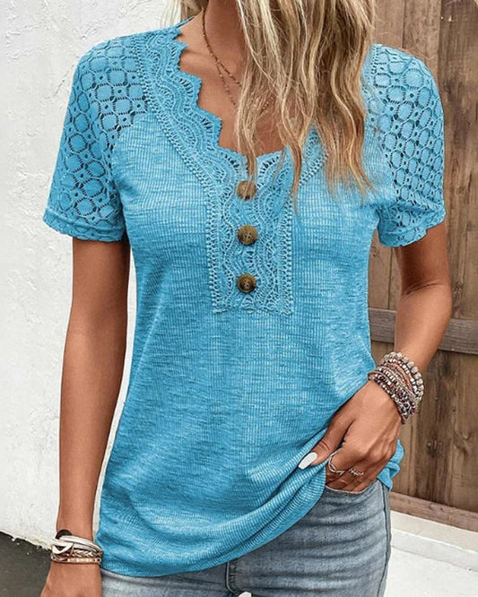 T-Shirt Manches Courtes avec Détails en Dentelle pour Femme | Idéal pour le Printemps et l'Été