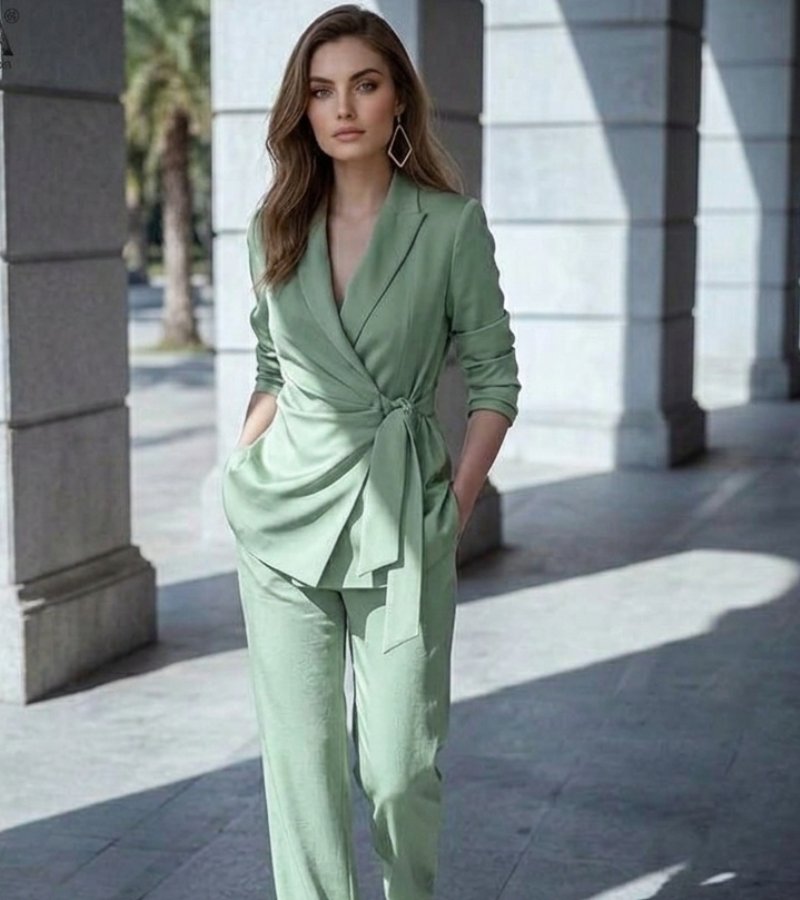 Ensemble Deux Pièces Avec Blazer Croisé Et Pantalon Droit Pour Femme | Idéal Pour Les Occasions Formelles