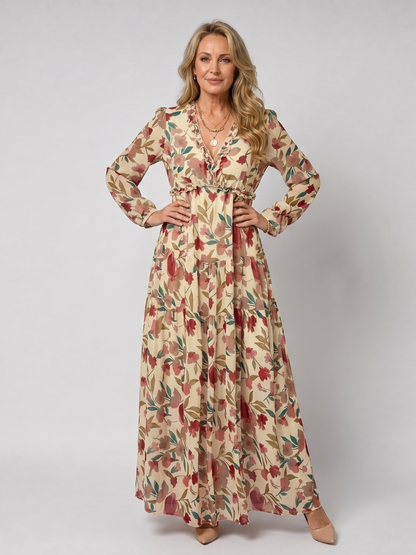 Robe longue imprimée à volants pour femmes