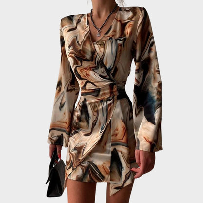 Robe Portefeuille avec Imprimé Marbré pour Femme | Idéale pour Événements et Réunions