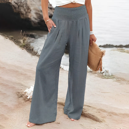 Pantalon Large avec Taille Smockée pour Femme | Idéal pour les Journées Décontractées