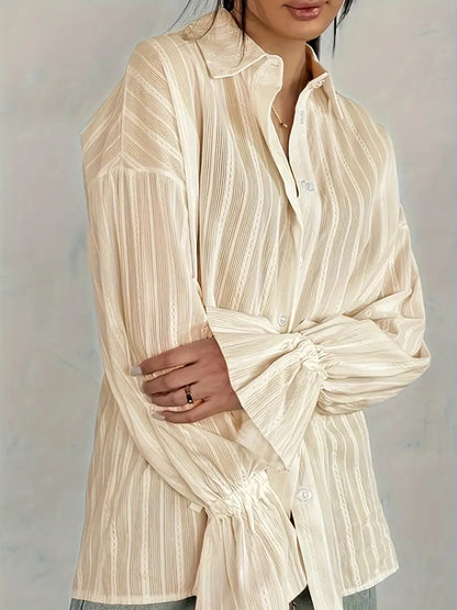 Blouse à Manches Longues avec Détails en Dentelle Verticale pour Femmes | Idéal pour le Bureau et les Occasions Quotidiennes