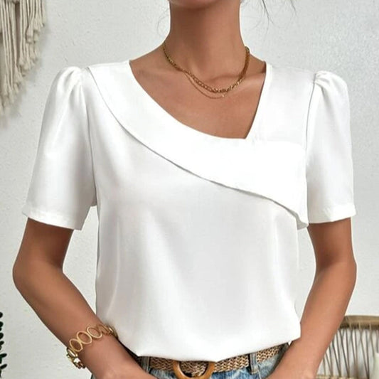 Blouse à Manches Bouffantes et Encolure Asymétrique pour Femmes | Idéal pour l’Été