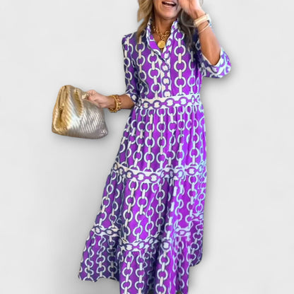 Robe Midi à Motif Chaîne pour Femme | Idéale pour Occasions Quotidiennes et Semi-Formelles