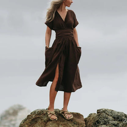 Robe Midi Portefeuille Avec Lien À Nouer Pour Femme | Idéale Pour Les Journées Décontractées