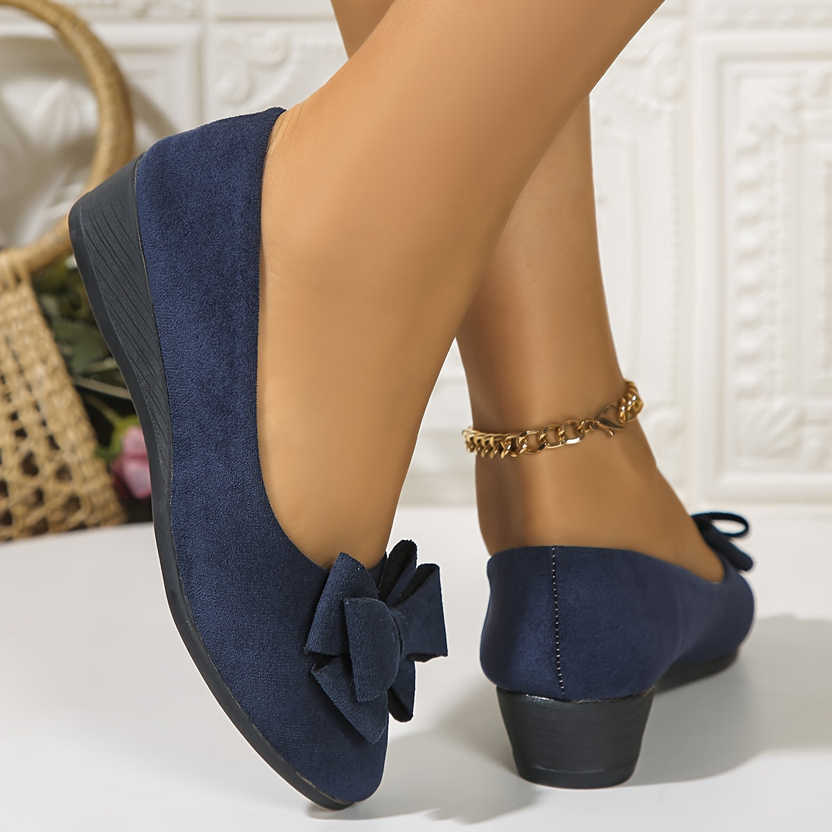 Ballerines talon compensé avec nœud pour femmes