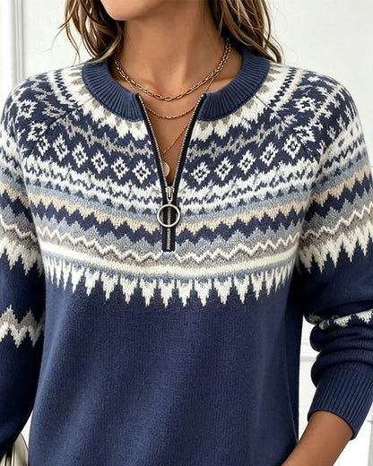 Pull zippé à motif jacquard pour femmes