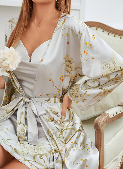 Ensemble Kimono 2 Pièces avec Motifs Floraux pour Femme | Idéal pour La Détente À La Maison