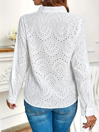 Blouse Blanche à Détails Texturés avec Coupe Droite pour Femme | Idéale pour le Travail ou les Sorties