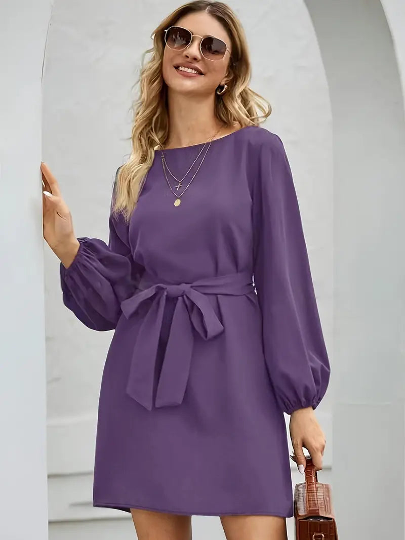 Robe Ceinturée À Manches Lanternes Avec Jupe Évasée Pour Femme | Idéale Pour Un Usage Quotidien
