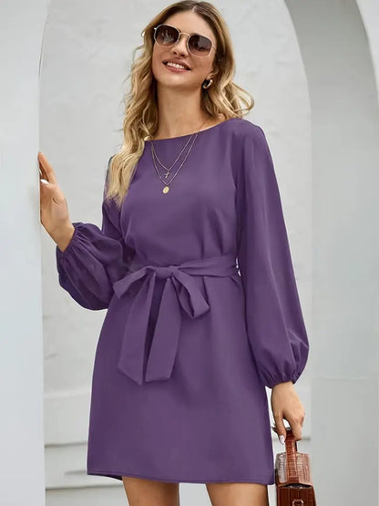Robe Ceinturée À Manches Lanternes Avec Jupe Évasée Pour Femme | Idéale Pour Un Usage Quotidien