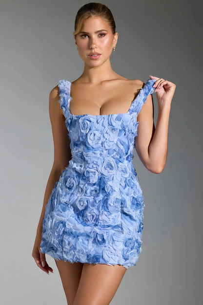 Robe Mini Noire avec Fleurs 3D et Encolure Dos Nu pour Femme | Idéale pour les Sorties et Journées Décontractées