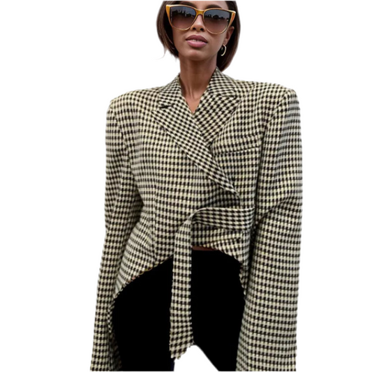 Blazer Motif Pied-De-Poule À Manches Longues Avec Bouton Unique Pour Femme | Idéal Pour Le Travail Et Les Sortiesames