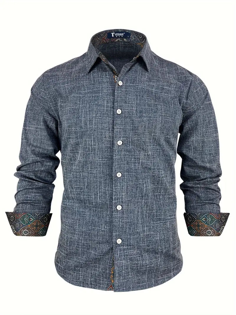 Chemise À Manches Longues Avec Détails Contrastés Et Fermeture À Boutons Pour Hommes | Idéale Pour Toutes Les Saisons
