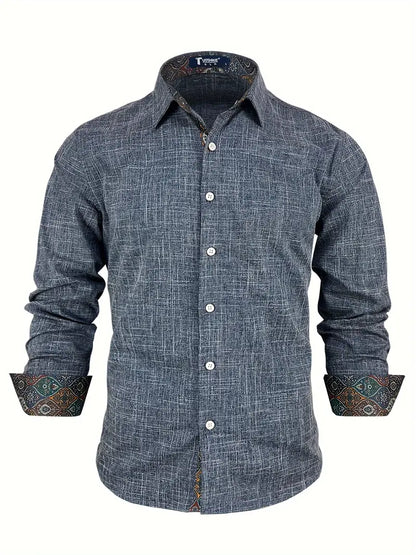 Chemise À Manches Longues Avec Détails Contrastés Et Fermeture À Boutons Pour Hommes | Idéale Pour Toutes Les Saisons