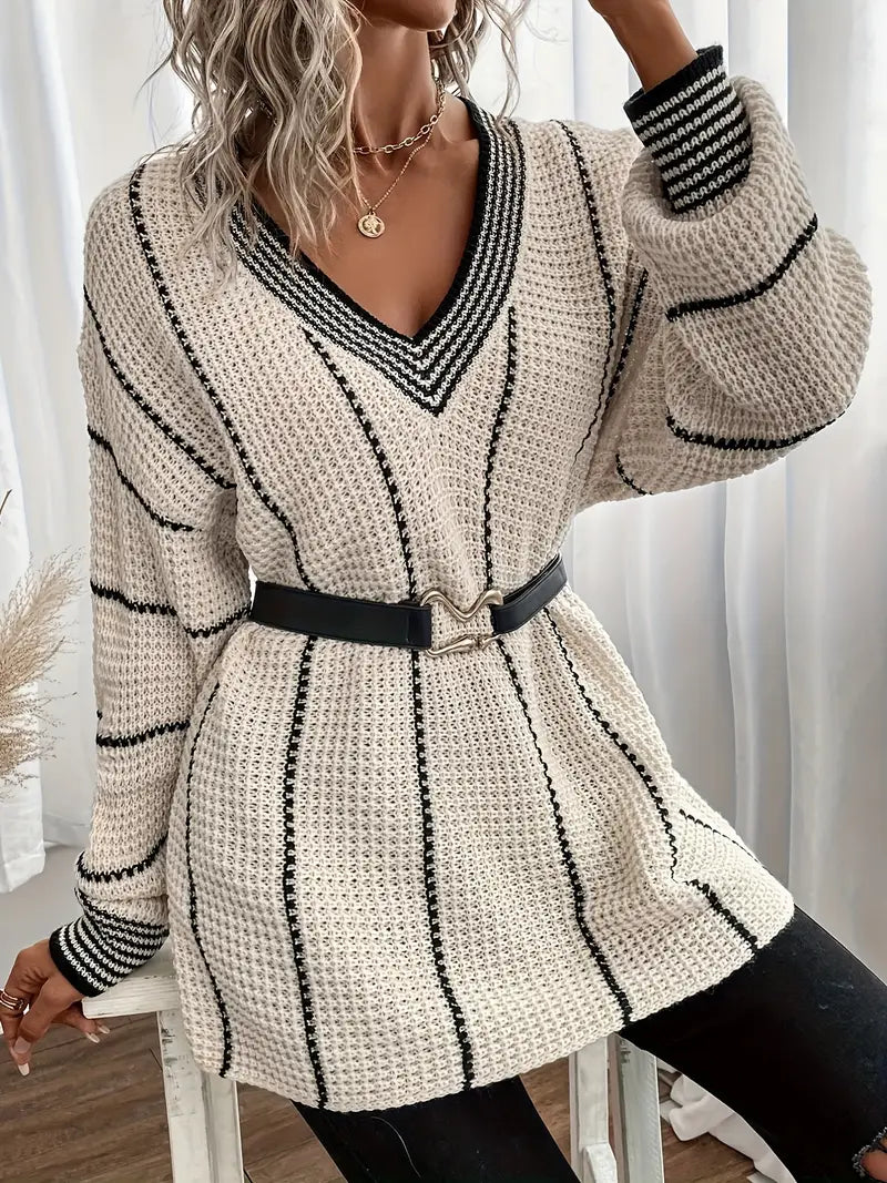 Pull À Rayures Avec Col En V Pour Femme | Idéal Pour Un Usage Quotidien