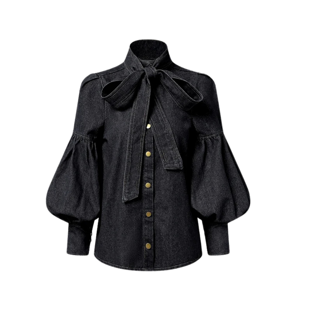Blouse À Col Haut Avec Nœud Et Manches Bouffantes Pour Femme | Idéale Pour Usage Quotidien Et Saisons Mixtes