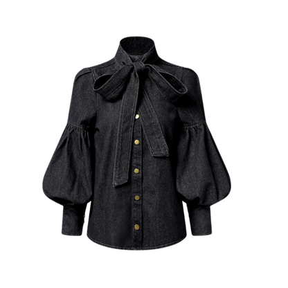 Blouse À Col Haut Avec Nœud Et Manches Bouffantes Pour Femme | Idéale Pour Usage Quotidien Et Saisons Mixtes
